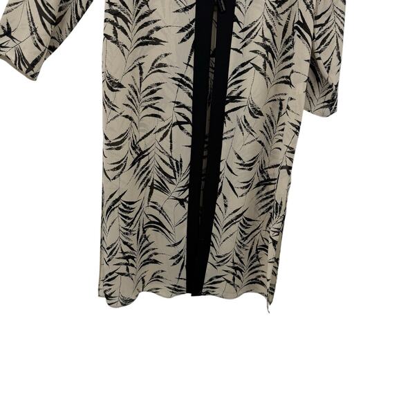 She's Line New York Chiffon Kimono Topper size 14 Beige Black Leaf Print Artsy - Picture 3 of 9